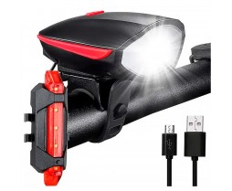 Kit Farol Bike Recarregável Usb Iluminação Noturna Buzina + Vista Light U