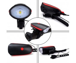 Farol Led Com Buzina Bicicleta Usb Recarregavel Vermelho