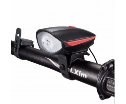 Farol Led Com Buzina Bicicleta Usb Recarregavel Vermelho